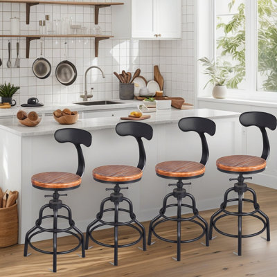 Frumie Swivel Pine Solid Wood Adjustable Height Counter Stool