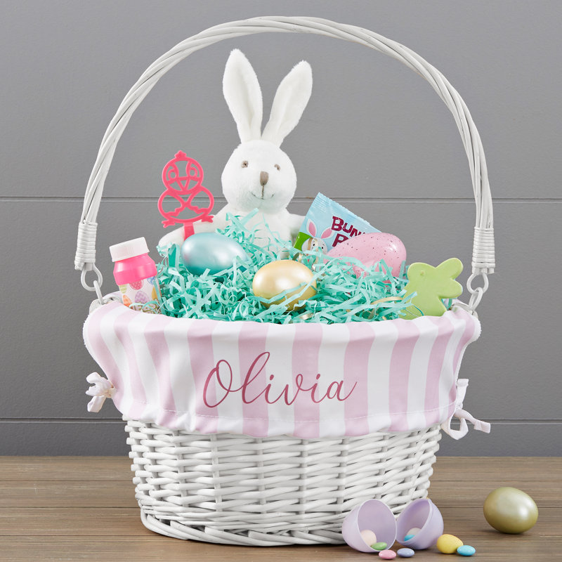 Panier en osier de Pâques à rayures délicates personnalisées, Blanc