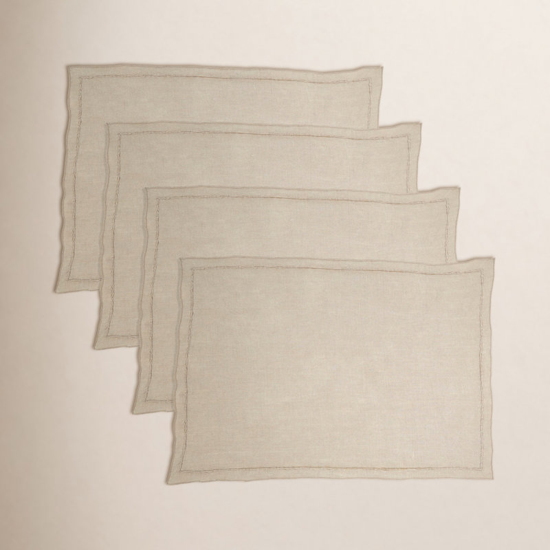 Stonewashed Overlock Edge Placemat (Set of 4), Brown