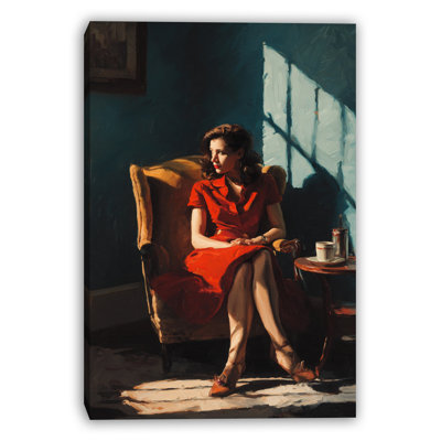 «Red Dress Solitude», art mural sur toile tendue