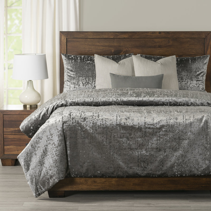 Crushed Velvet Duvet Cover and Insert Set, Queen Duvet + 6 Additional Pieces, Silver