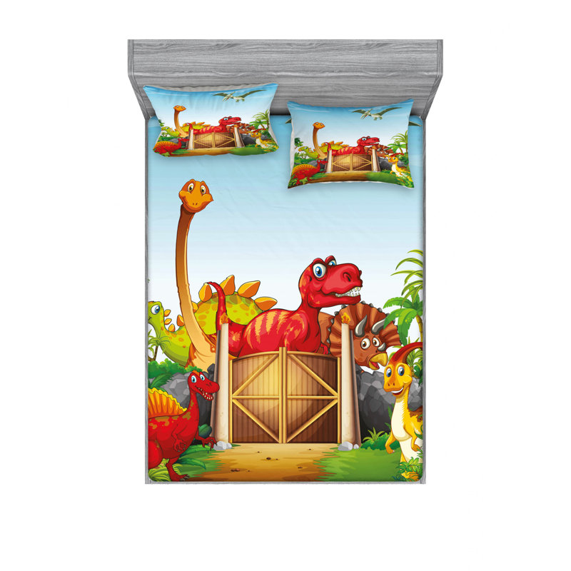 Ensemble de draps Coon Dinosaurs in a Dino, Ensemble de drap pour grand lit avec drap-housse