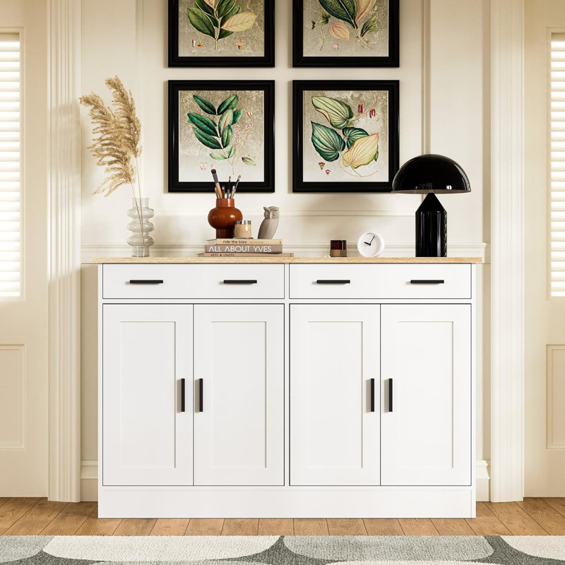 Buffet Cabinet, Coffee Bar Cabinet With 2 Drawers & 4 Doors, Kitchen Buffet Sideboard For Living Room, Kitchen, White
