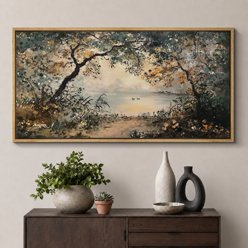 Paysage de forêt, art mural de salon rustique, impression numérique sur toile, art numérique, Naturel, H 30 po x l 60 po