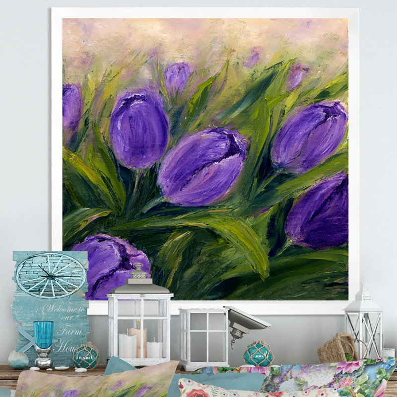 Bouquet de tulipes mauves - décoration murale traditionnelle sur toile, H 36 po x l 36 po x P 1,5 po