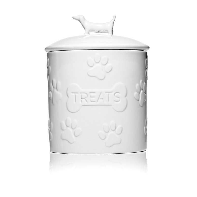White Ceramic Dog Lid Treat Canister, 65 oz