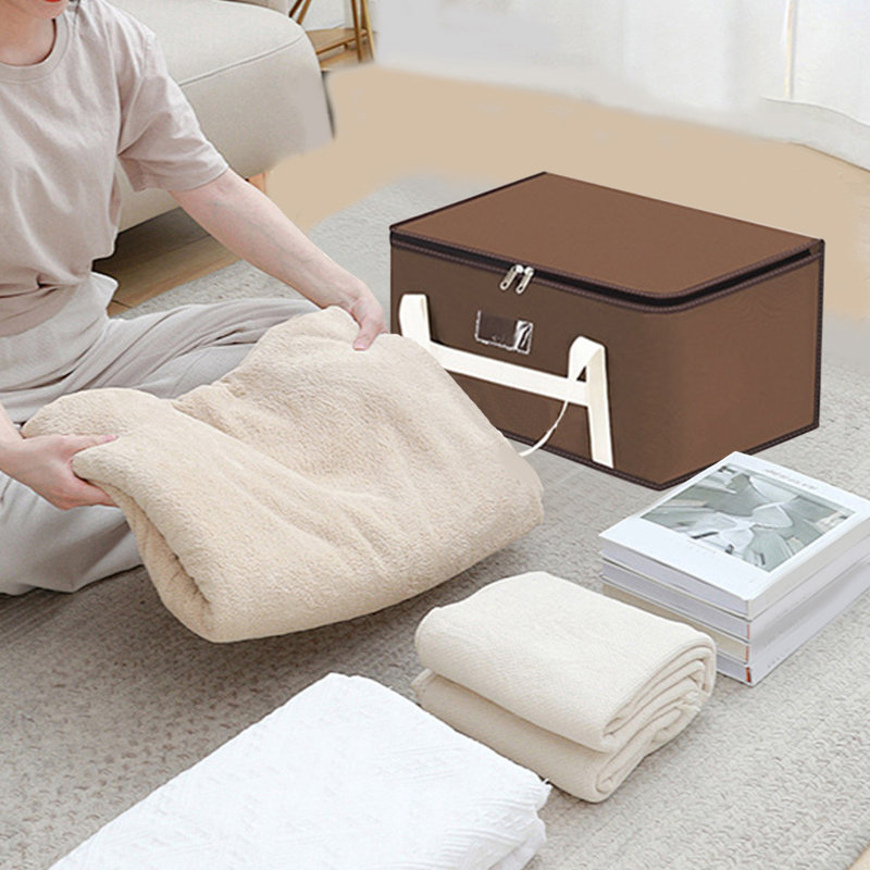  Storage Bins with Lids, Clothes Storage Boxes Packing Moving Bags with Zippers and Reinforced Handles, Storage Basket Containers for Blanket, Comforter, Pillow, Bedding (Brown, M)