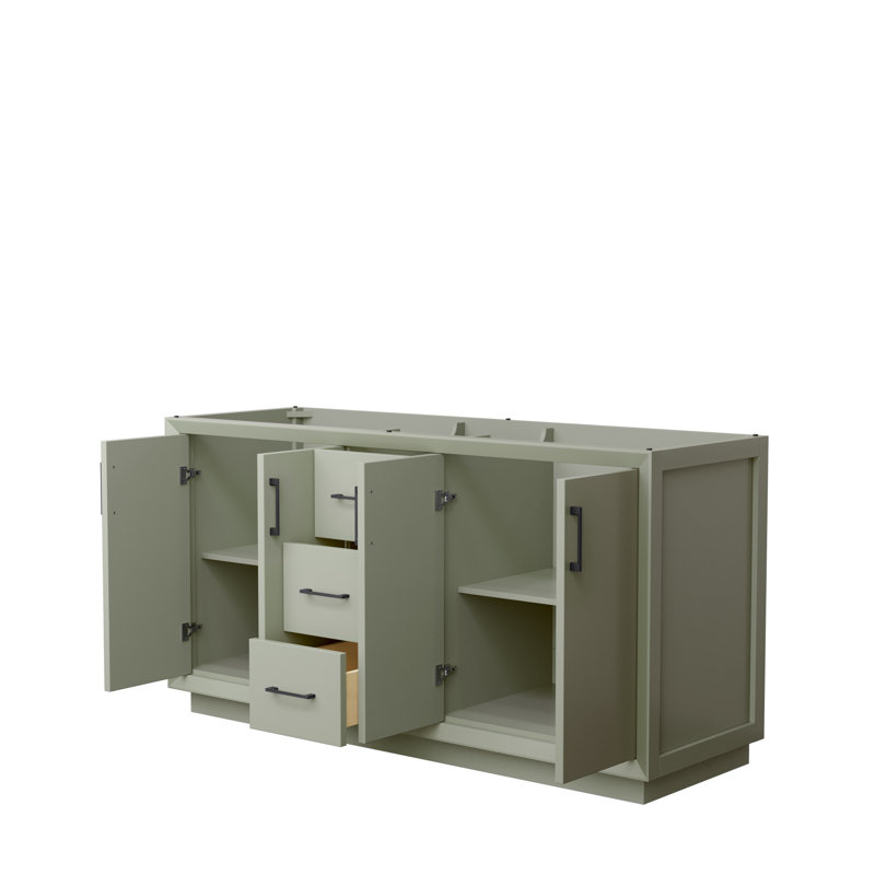 Strada 65.25'' Double Bathroom Vanity Base Only, Light Green/Black