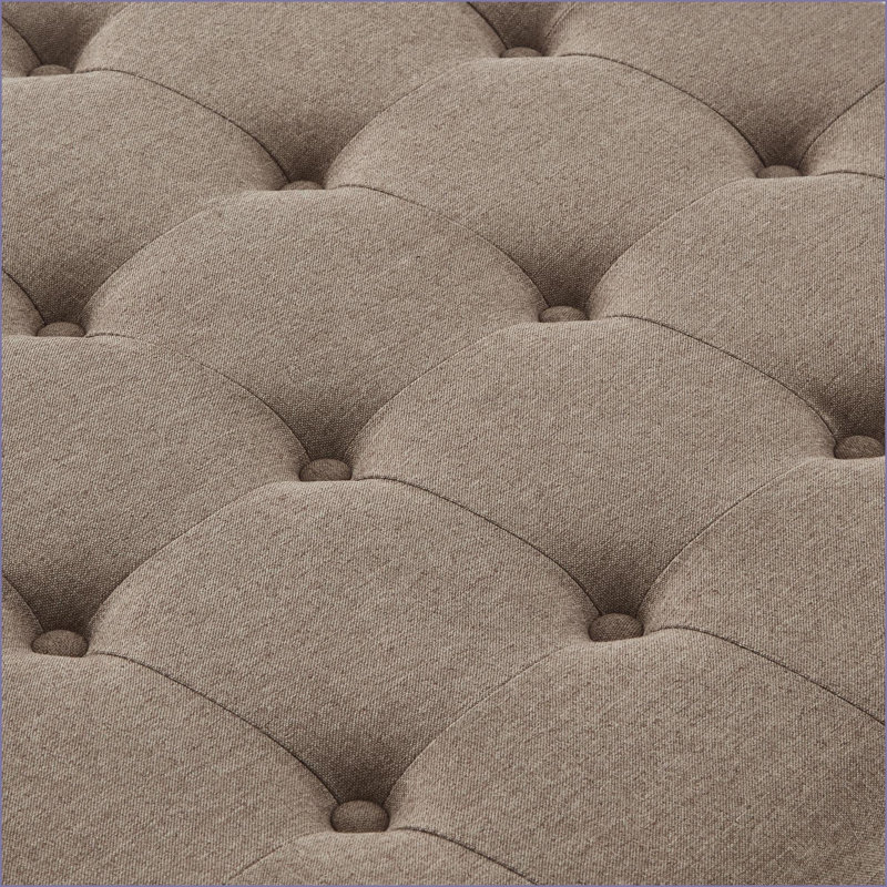 Ottoman: Large Square Storage Ottoman with Button Tufting, Solid Wood Legs | Linen | for Living Room, Bedroom, Office | Wood, Linen