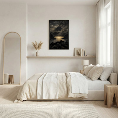 «Dark Volcano Erupting Smoke Over Golden Crater Lake», art mural