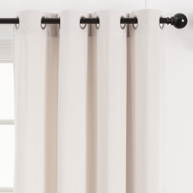 Shontaya Velvet Solid Color Room Darkening Grommet Curtain Panels, Tusk, 52" W x 63" L