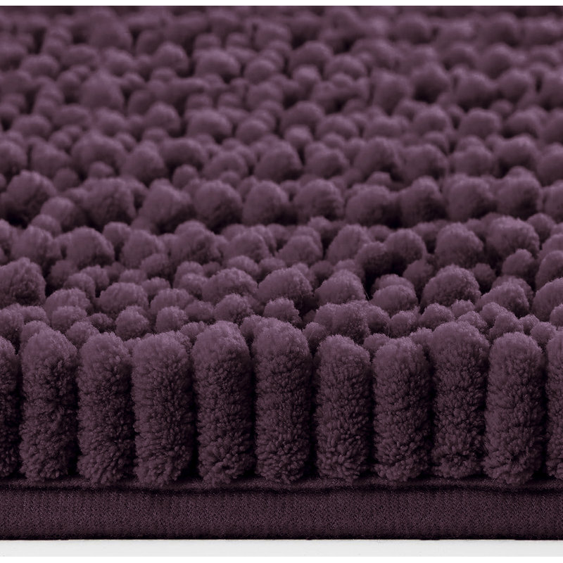 2 Piece Set Mustard Soft Cozy Plush Chenille Bath Mat Bathroom Rug, Purple