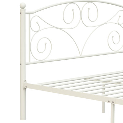 White Full Metal Bed With Contemporary Flair, Strong Structure For Durability, Quiet And Stable, Easy Assembly, No Box Spring Needed, Fits 8-inch+ Mattresses, 600 Lbs Weight Limit Modern Bedroom -