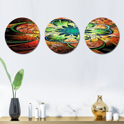 Colorful Fractal Flower Pattern - Floral Metal Wall Decor Set