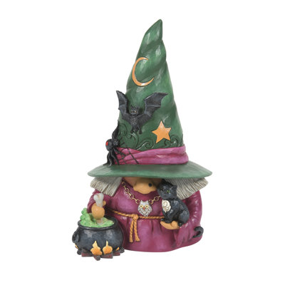 Jim Shore Heartwood Creek Halloween Witch Gnome with Cauldron Figuine 7.68 Inch