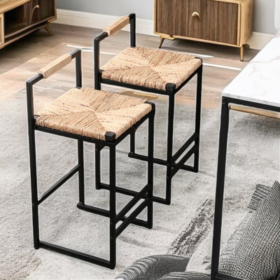 Prakhar Woven Water Hyacinth Counter Bar Stool with Low Back Set
