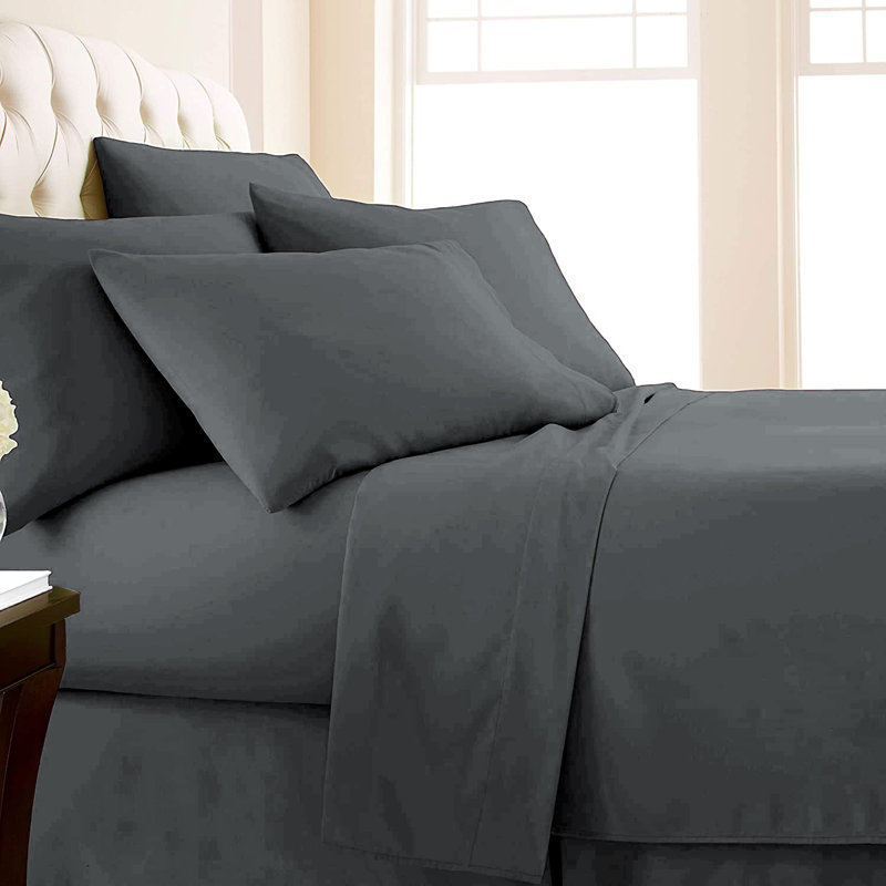 Microfiber Flatweave Sheet Set, Cal.King Sheet Set + 1 Fitted Sheet + 4 Pillowcase, Dark Gray