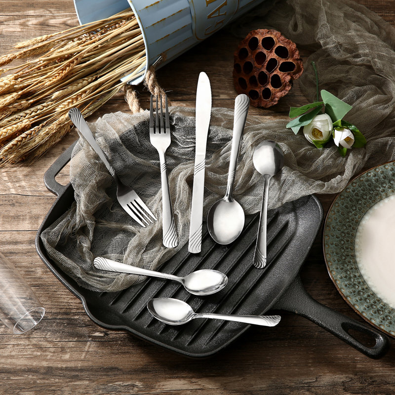 Ensemble de couverts 96 pièces de luxe pour 16 pièces - 16 couverts en acier inoxydable de qualité supérieure avec ustensiles de service complet | Collection de réceptions élégantes pour fêtes et rassemblements
