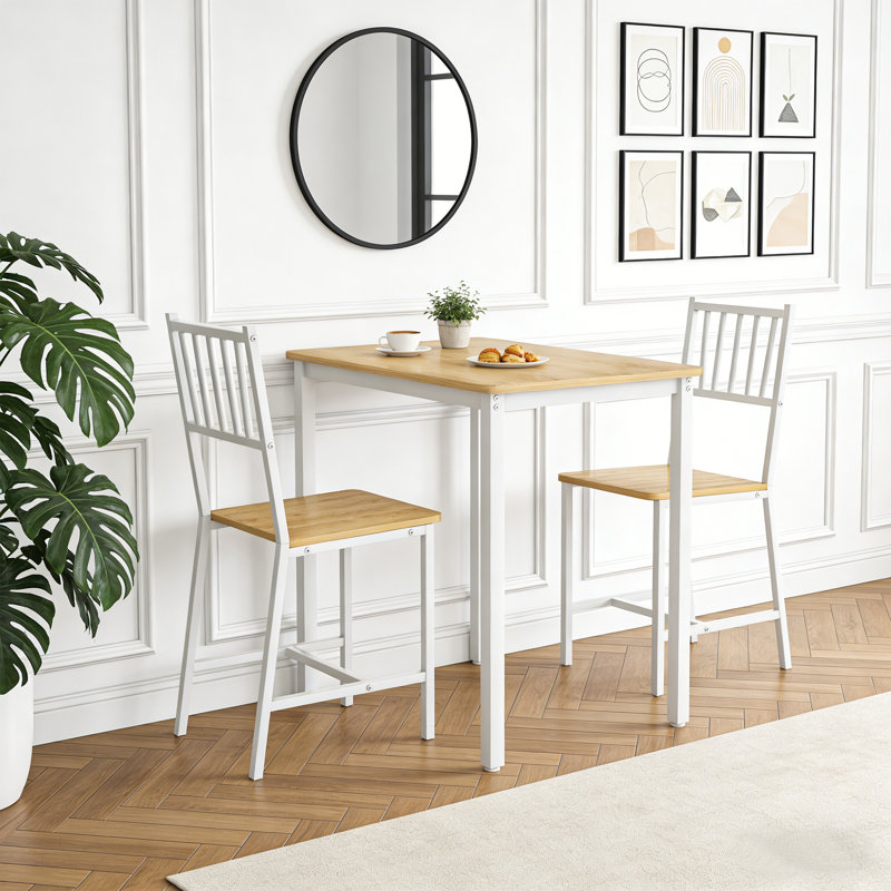 Ensemble de table de salle à manger pour 2 personnes, barre de hauteur moderne 3 pièces avec 2 chaises à haut dossier pour petit espace