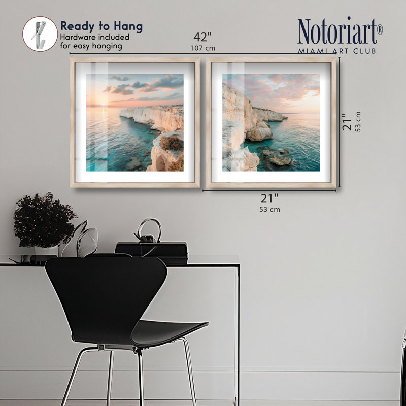 Décoration murale côtière sereine avec cadre encadré par Notoriart, lot de 2, H 20 po x l 40 po, Cadre blond