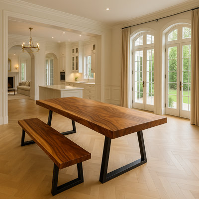 Suar Single Slab Dining Table Chunky Tri Legs
