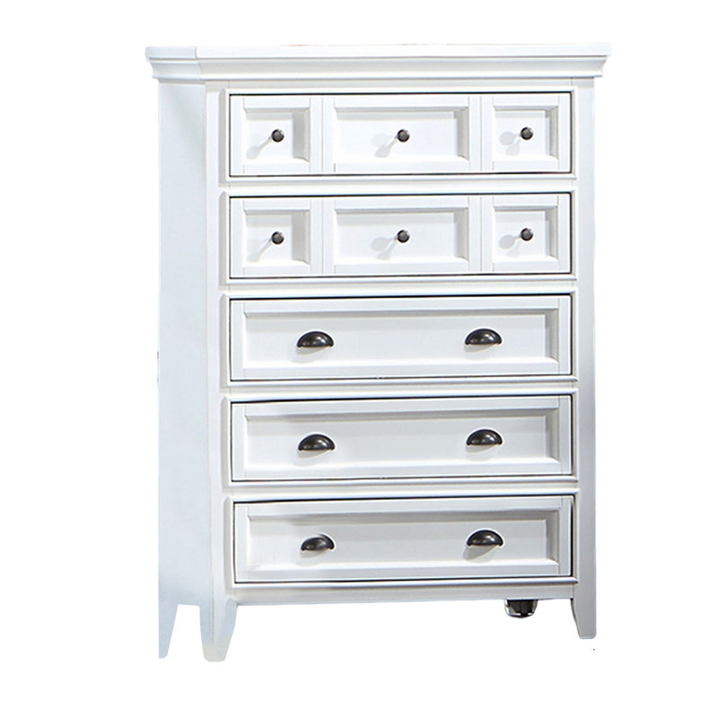 Commode haute 50 po Lile, 6 tiroirs, moulures couronnées Lile, Blanc