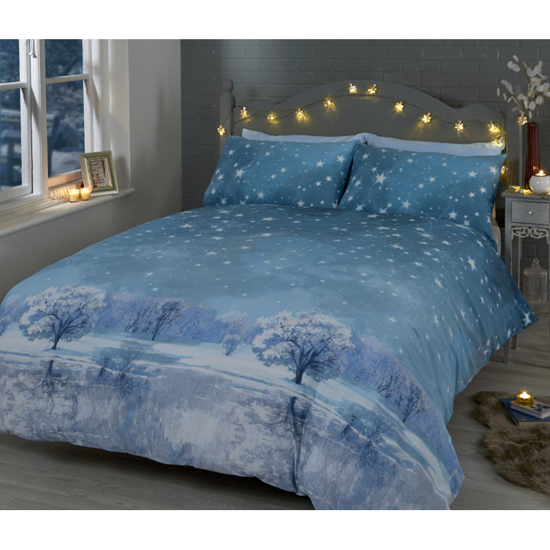 Khan Polyester Floral Duvet Cover Set with Pillowcases, Kingsize - 2 Standard Pillowcases, Ice Blue/White