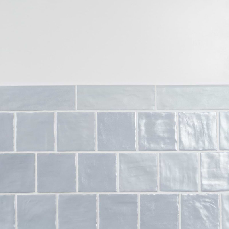 Montauk 2x8 Glazed Ceramic Bullnose Tile Trim, Sky Blue