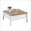Table basse multifonctionnelle carrée avec surface de jeu d'échecs et de dames, finition blanche et accents de chêne