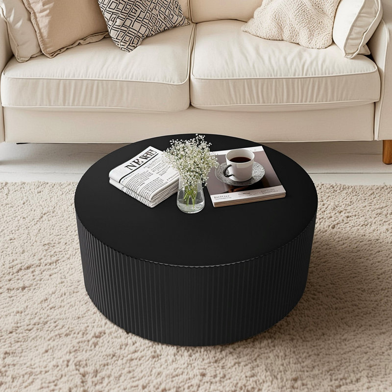 Table basse 35,83 "à rayures élégantes et minimalistes, table basse ronde moderne, table basse à tambour rond pour salon, chambre à coucher