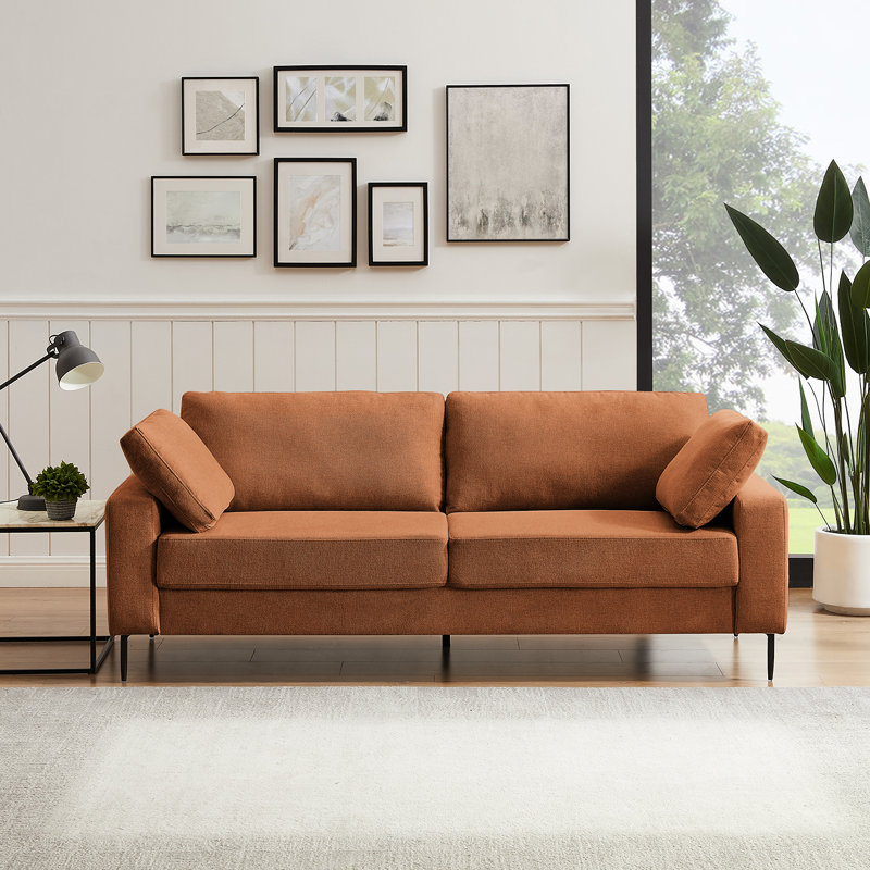 Etta 214.1Cm Velvet Square Arms Sofa, Rust Linen Blend