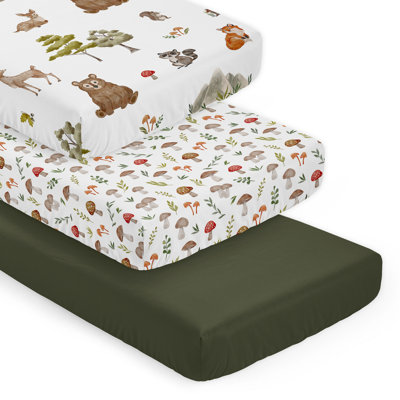 Watercolor Woodland Forest Animals 3 Pack Fitted Crib Sheets by Sweet Jojo Designs