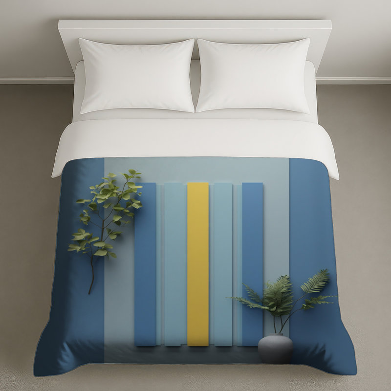 Vertical Blue Yellow Stripes Duvet Covers, King