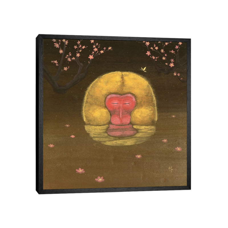 Monkey And Plum Blossoms by Martin Hsu - Print on Canvas, 66.04 cm H x 66.04 cm W, Black Framed