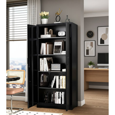 Heavy-Duty Metal Storage Cabinet with Locking Doors and 4 Adjustable Shelves for Garage, Office, or Warehouse Use.