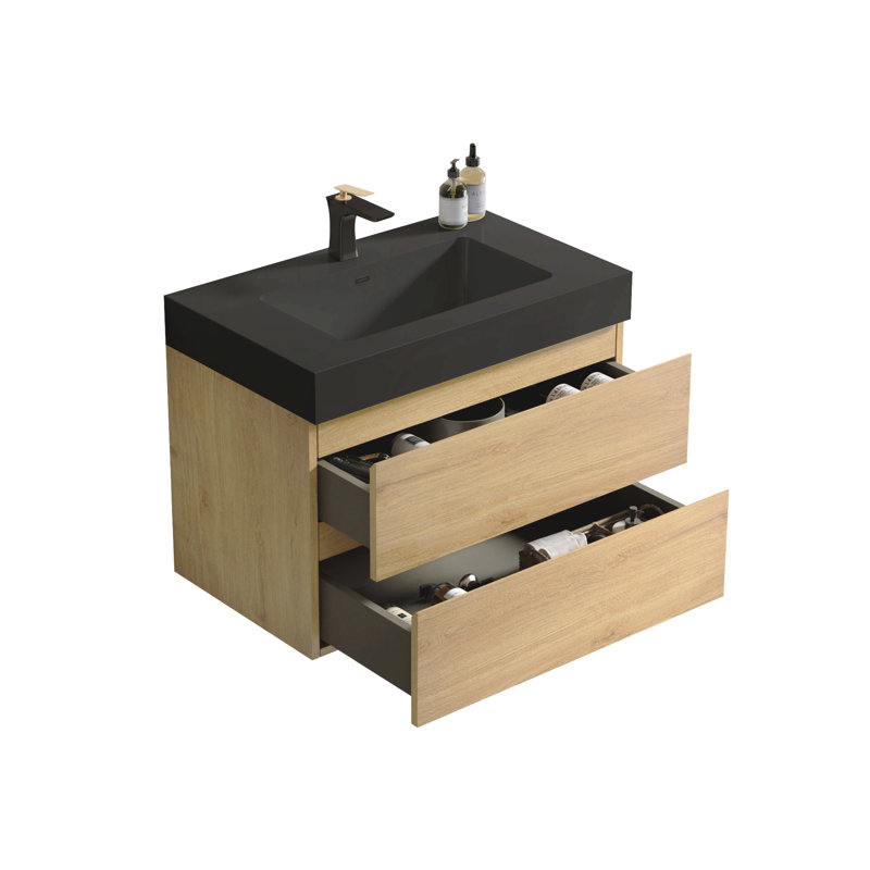 Meuble-lavabo en chêne avec lavabo - Vaste espace de tiroir et armoire de rangement silencieuse