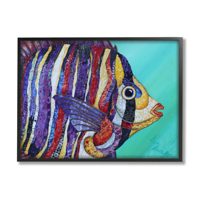 «Broad Fin Varied Layered Stripes Aquatic Fish», peinture sur toile à cadre flottant