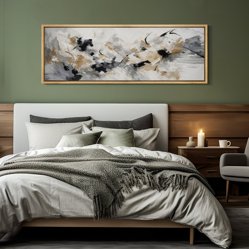 «Neutral Abstract Composition» en noir et or gris - reproduction d'art sur toile encadrée, Naturel
