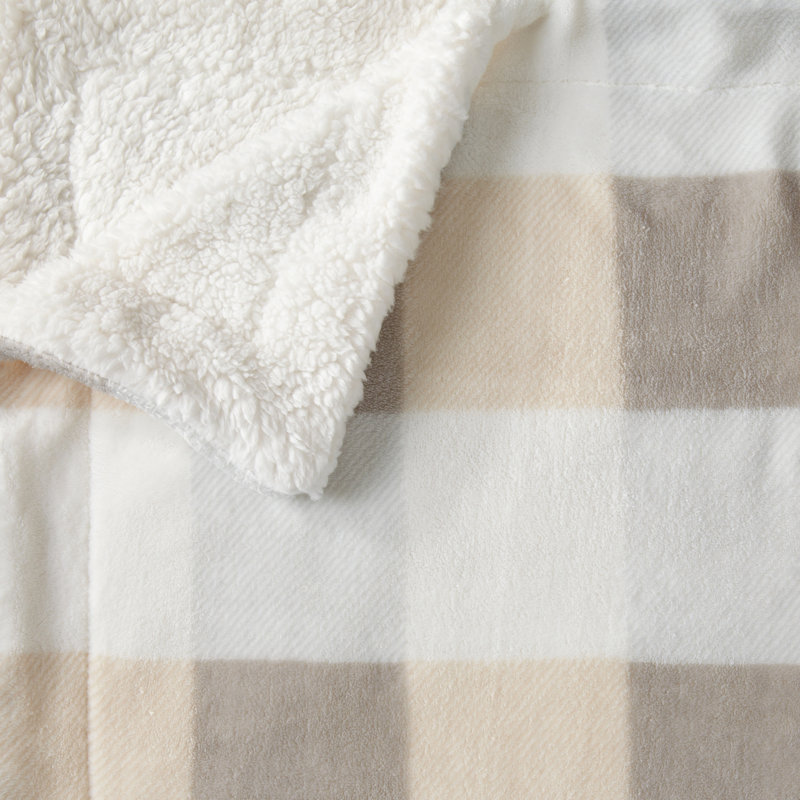 Couverture sherpa ultra douce et moelleuse, Jeté 50 po x 60 po, Taupe doux / gris pâle à carreaux Buffalo