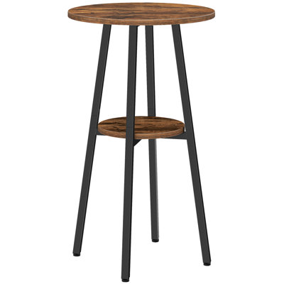 Bar Table, Round Pub Table, 2-tier Bistro Table With Storage, 37.4" High Top Table For Small Spaces