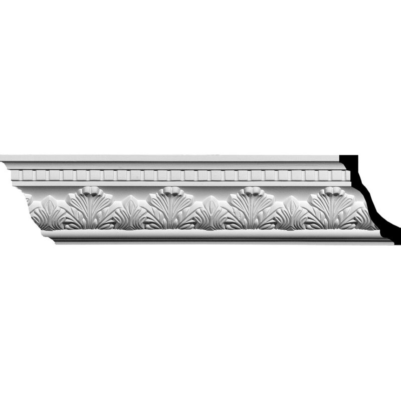 Devon White Polyurethane Intricate Crown Moulding, 94.5" Length
