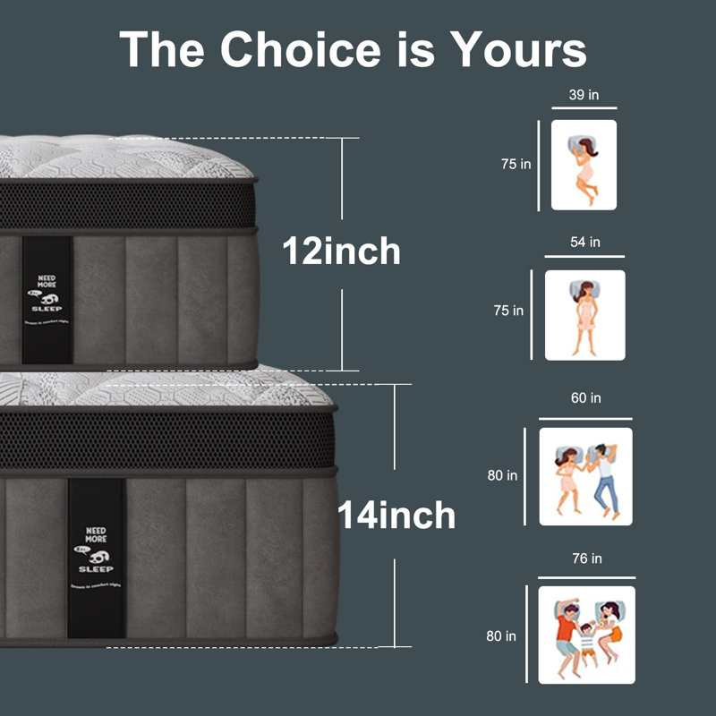12'' Medium-Firm Hybrid Mattress With Cooling Gel Memory Foam Individually Pocket Coils, Pressure-Relieving Support, Bed-In-A-Box