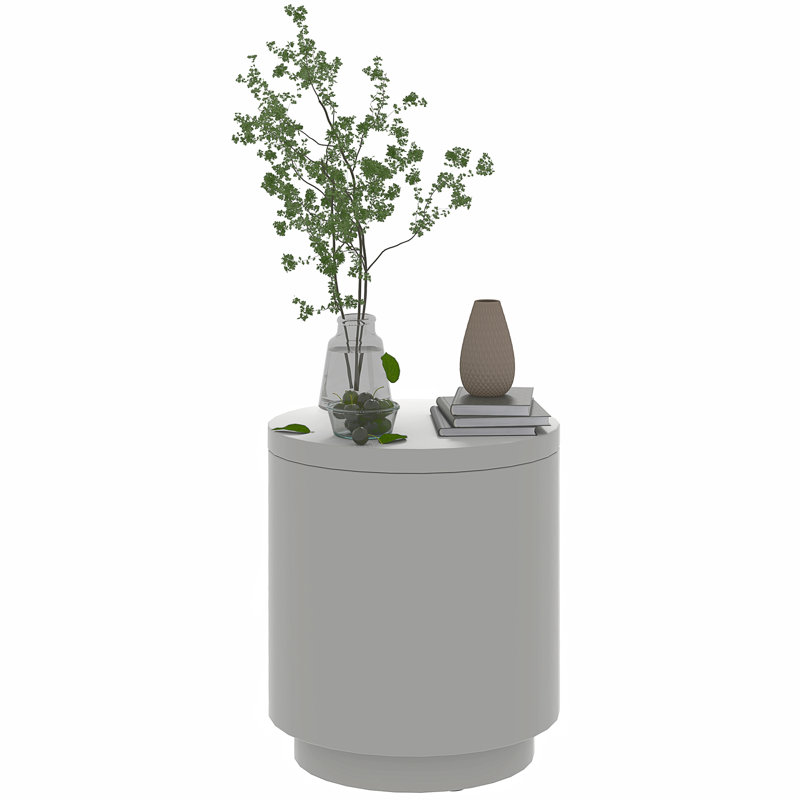2.6 Gal Outdoor Cooler Side Table, 3-In-1 Cool Bar Table with Storage, Removable Ice Bucket and Lid, Concrete Small Patio Table for Party, Poolside, Deck, Light Gray