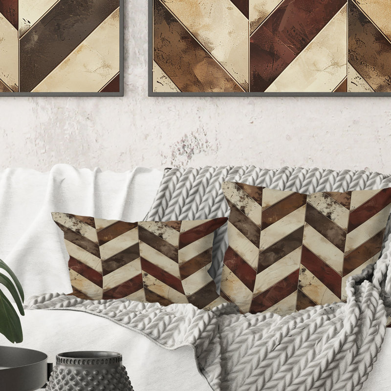 Imprimé à chevrons brun et blanc I - Coussin moderne, H 18 po x l 18 po