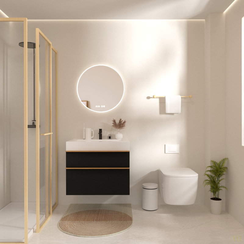 Meuble-lavabo mural de 30 po avec lavabo en acrylique intégré, 2 tiroirs à fermeture en douceur, armoire flottante pré-assemblée et moderne