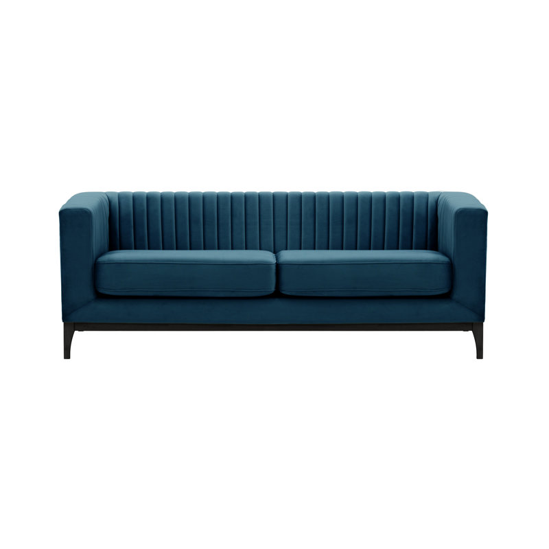 Buker Velvet Square Arms Sofa, Azur blue, Black