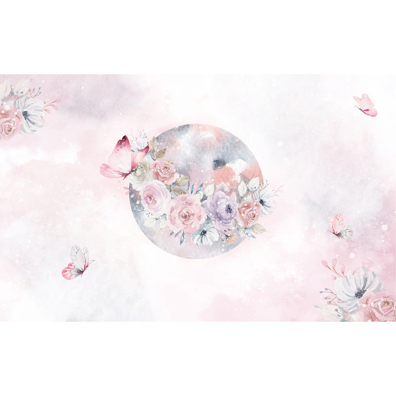 Papier peint rose avec art floral, L 94,92 po x l 143 po