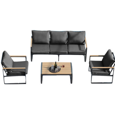 Modern 4 Aluminium Patio - Grey Cushions, , For Poolside Use Outdoor Frame, Garden, Courtyard & Excellent Durability