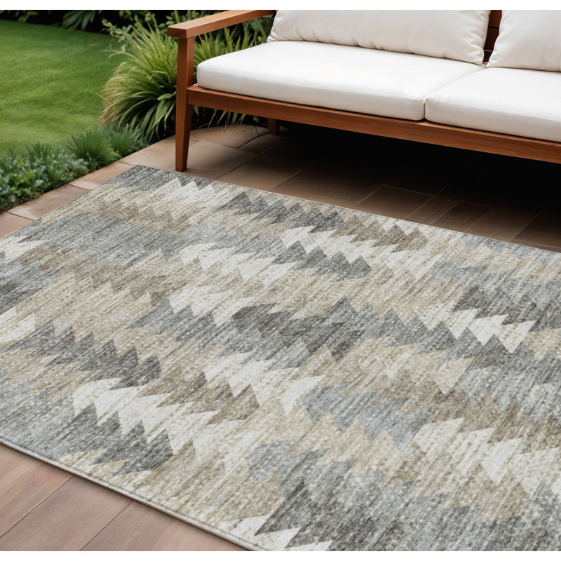 Tapis d'intérieur lavable à motif géométrique beige 10 pi x 14 pi