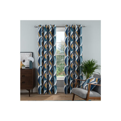Diamond Geo Cotton Semi Sheer Curtain Pair